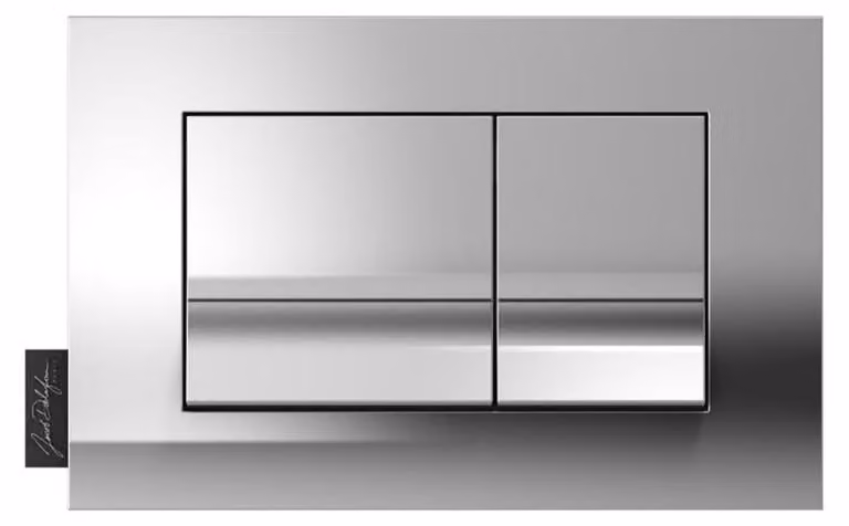Pannello di controllo con due pulsanti, forma rettangolare, finitura cromata, dimensioni 23,1 x 15,1 cm
