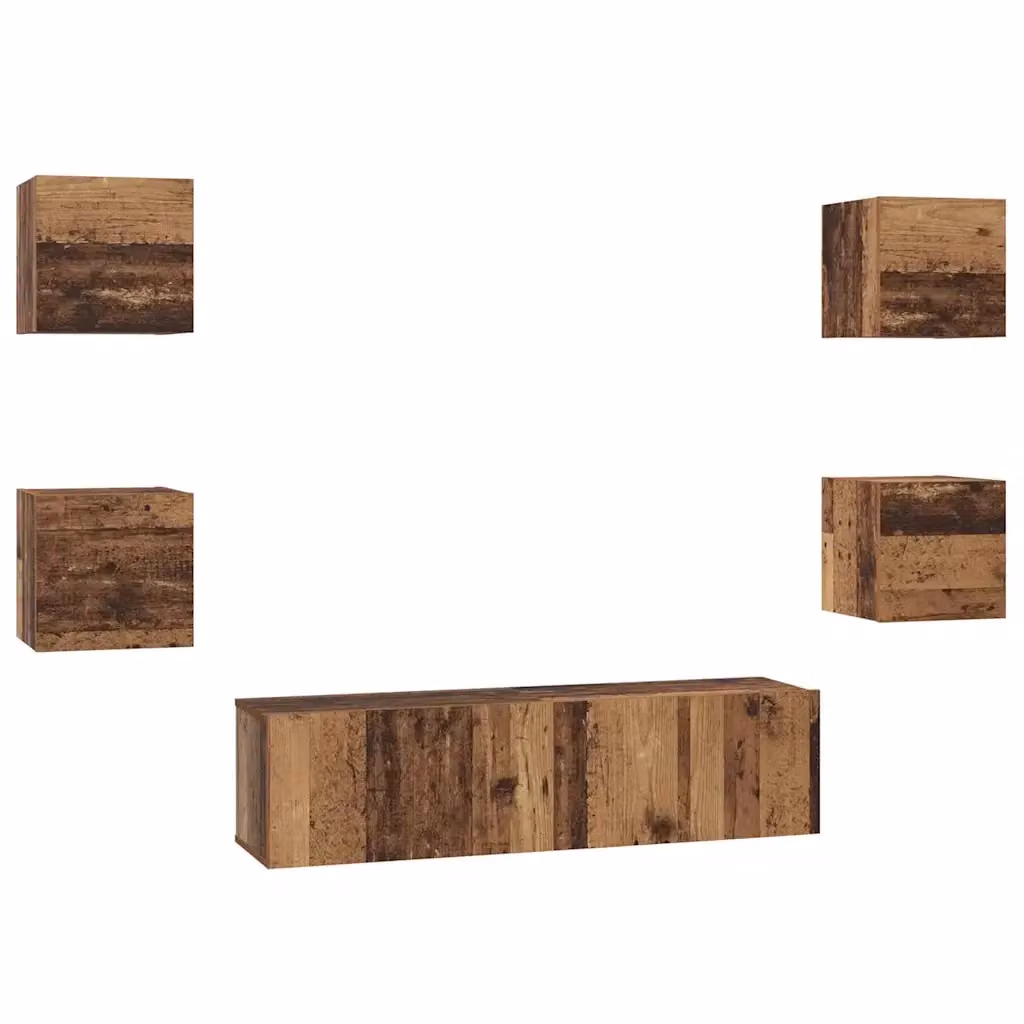 Set di 6 mobili TV moderni vidaXL in legno ingegnerizzato color marrone effetto legno vecchio per soggiorno – 2