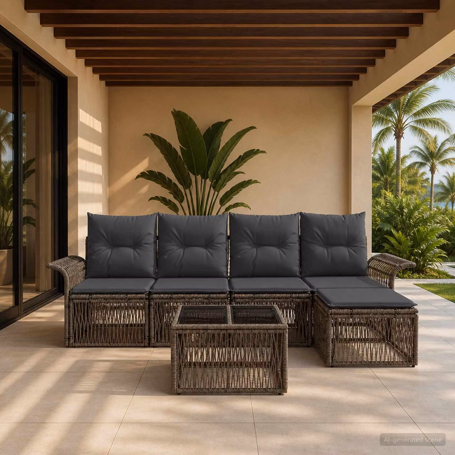 Set Divano da Giardino vidaXL 6 pz a L Grigio con Cuscini e Tavolino in Polyrattan e Metallo