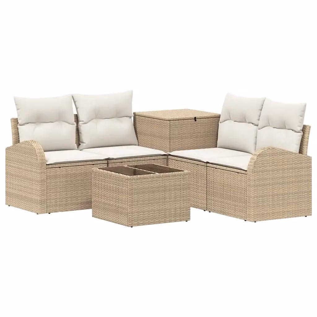Set di mobili da giardino vidaXL composto da 6 pezzi con divano angolare, tavolino da caffè e pouf in stile moderno, colore beige e bianco – 2