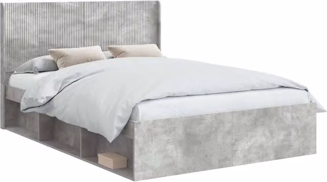 Letto matrimoniale moderno DESIGN IN con contenitore laterale e testata in tessuto Grigio, L 140 x P 200 x H 146,5 cm