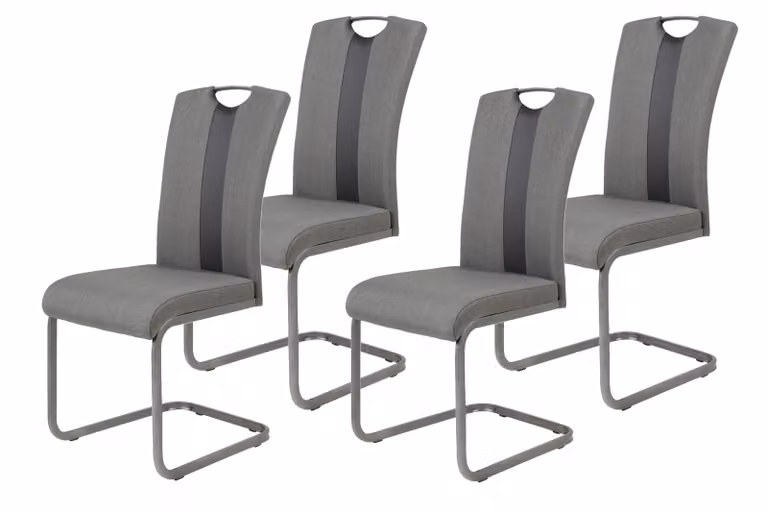 Set da 4 sedie a dondolo Amber 2 - Tessuto grigio e Pelle finta nera - Maniglia ad archetto e struttura in metallo grigio