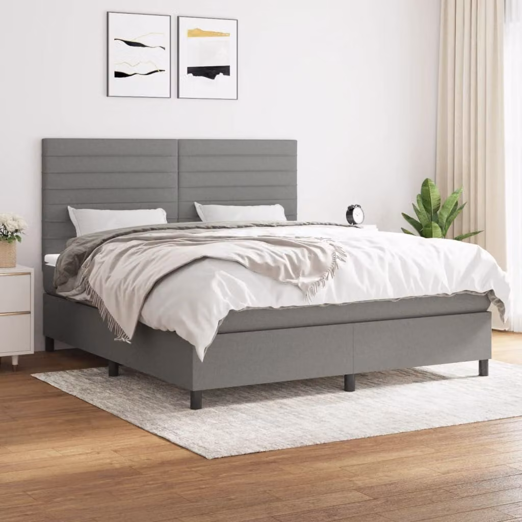 Letto Ibrido vidaXL con Giroletto a Molle e Materasso a Tasche Grigio e Bianco L/P/H: 160 x 200 x 28 cm