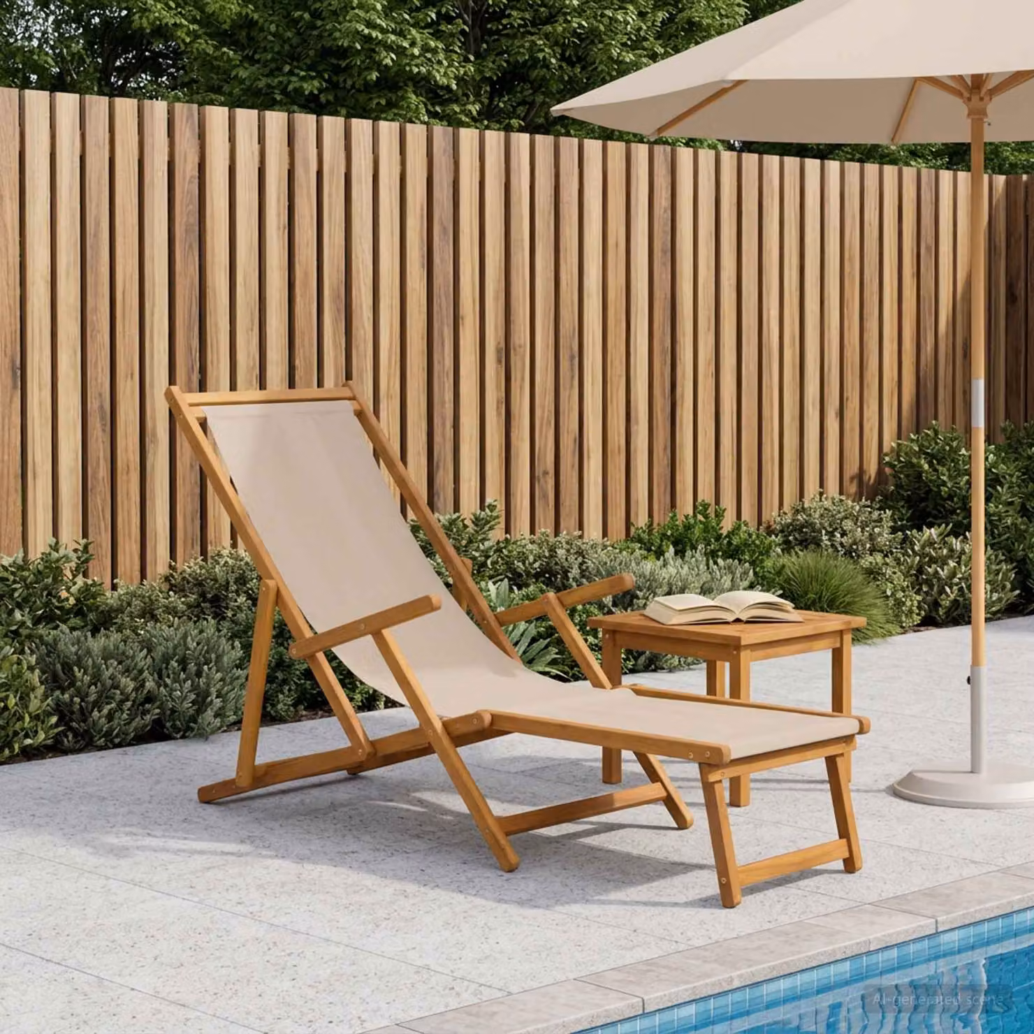 vidaXL Lettino prendisole pieghevole in legno di acacia con poggiatesta regolabile e tessuto beige