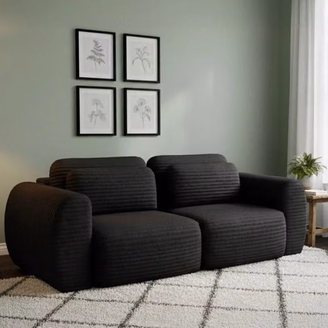 Divano Letto 2 Posti con Contenitore DMORA, Nero, L: 266 cm, P: 121 cm