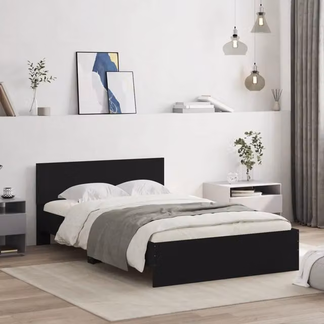 Giroletto con Testiera-Struttura Letto con testiera Nero 120x200 cm