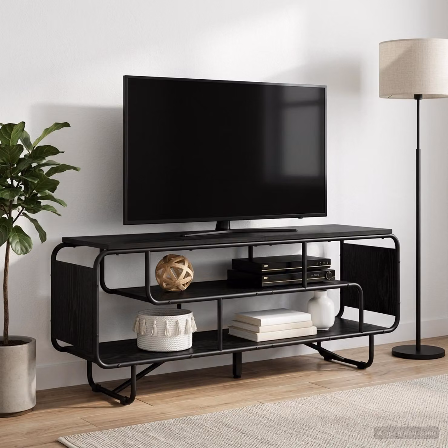 Supporto TV vidaXL in stile industriale nero con legno ingegnerizzato e metallo, L 140 x P 36 x H 45 cm