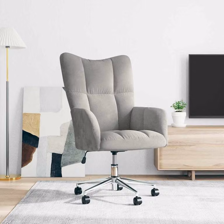 Sedia Relax vidaXL in Velluto Grigio con Braccioli e Ruote, Moderna e Girevole a 360 Gradi per Casa e Ufficio, L/P/H: 102 x 69 x 61,5 cm