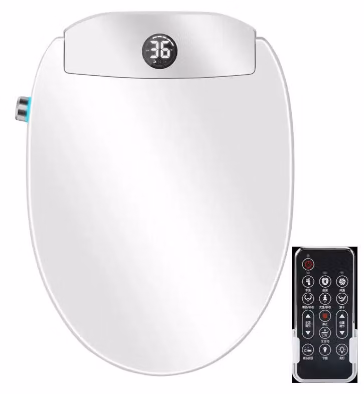 Sedile per WC con funzione bidet elettrico - Sedile per WC con funzione bidet - Parte anteriore aperta - Telecomando - Ugello di pulizia mobile - Chiusura automatica - Materiale plastico