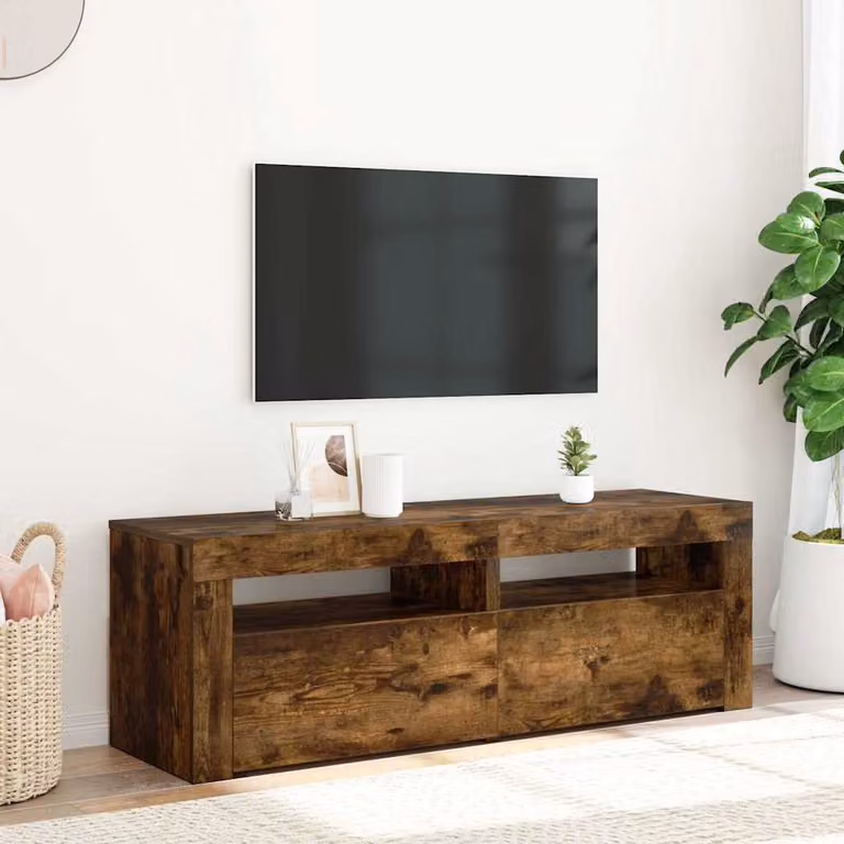 vidaXL Mobile Porta TV con Luci LED in Rovere Fumo Marrone L: 120 cm, P: 35 cm, H: 40 cm