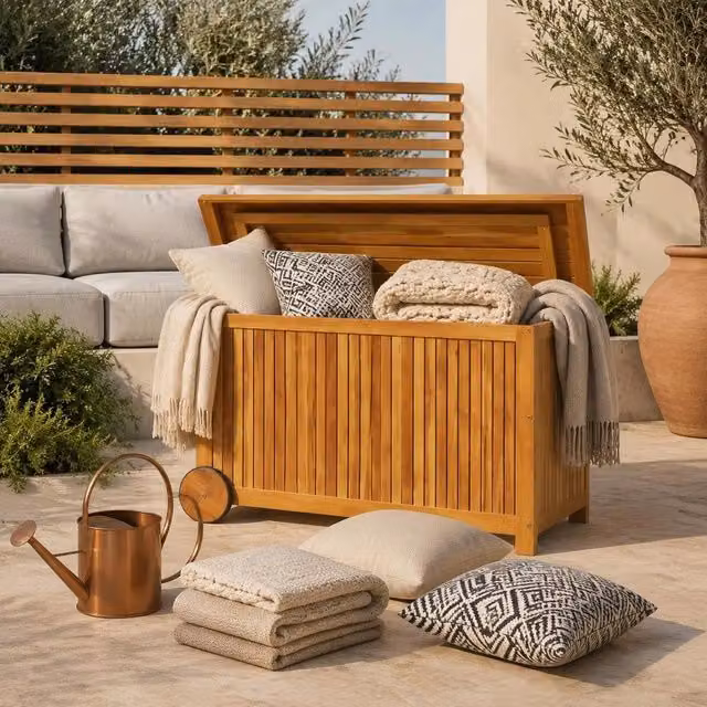 Garden Storage Box With Wheels, 90x50x58 Cm, Solid Acacia Wood