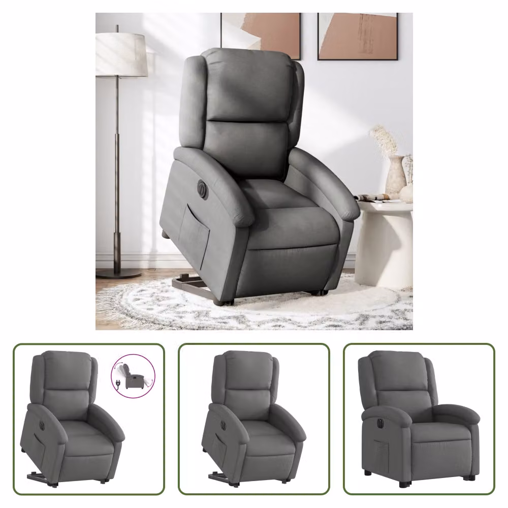 The Living Store Poltrona relax con supporto elettrico in tessuto grigio scuro
