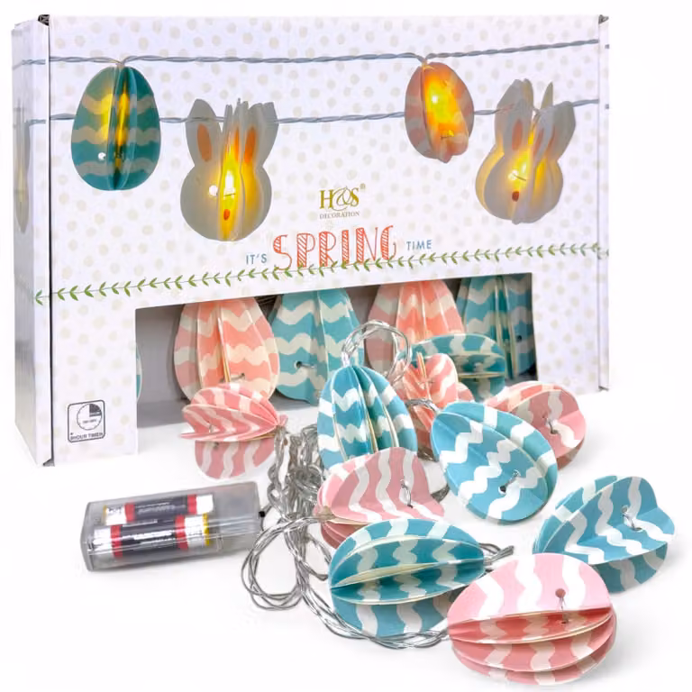 Catena luminosa a LED, lunghezza 2,7 metri, 10 LED a luce calda, decorazioni in carta tridimensionale, timer integrato