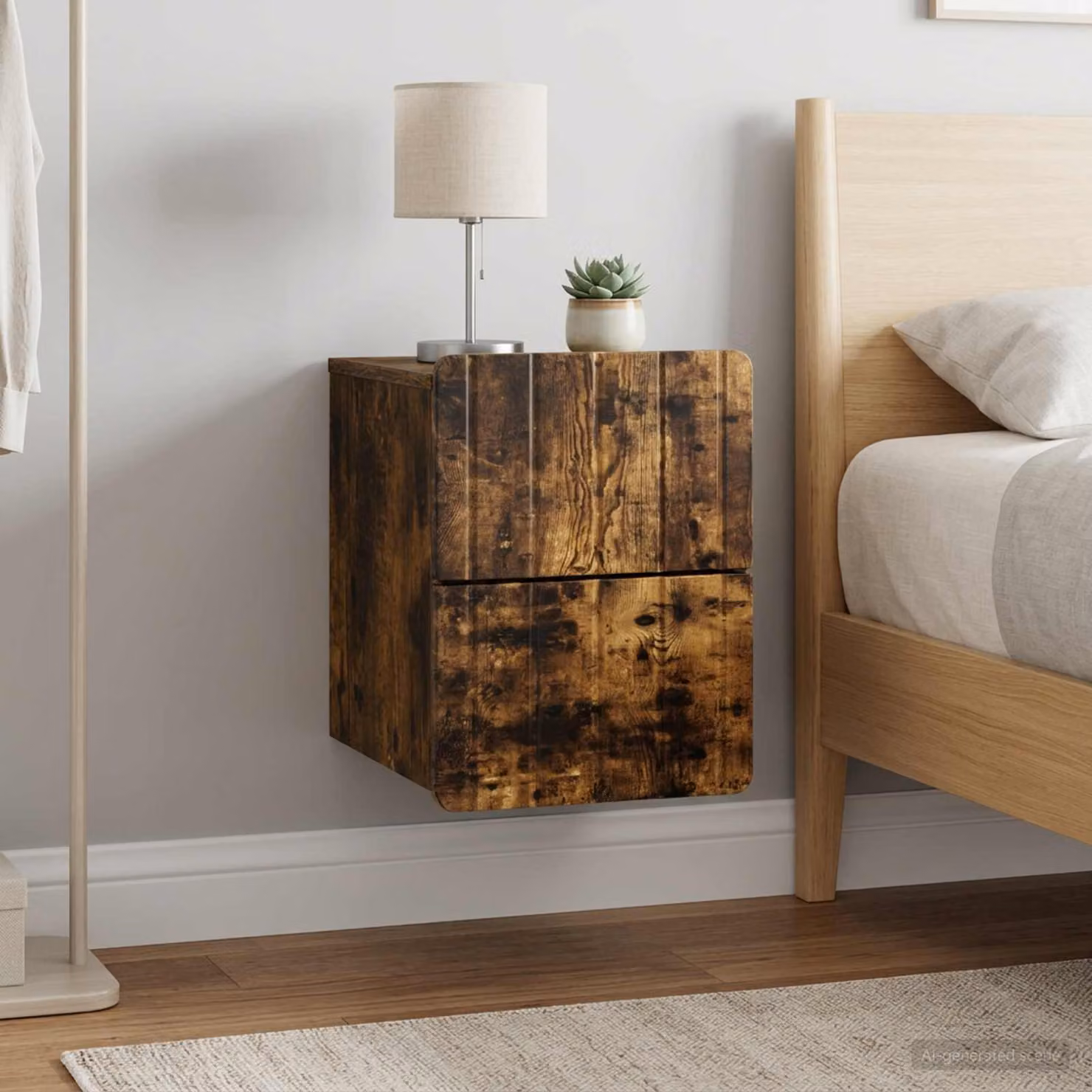 Set di 2 comodini sospesi vidaXL in Rovere Fumo, L: 33 cm, P: 34,5 cm, H: 43 cm