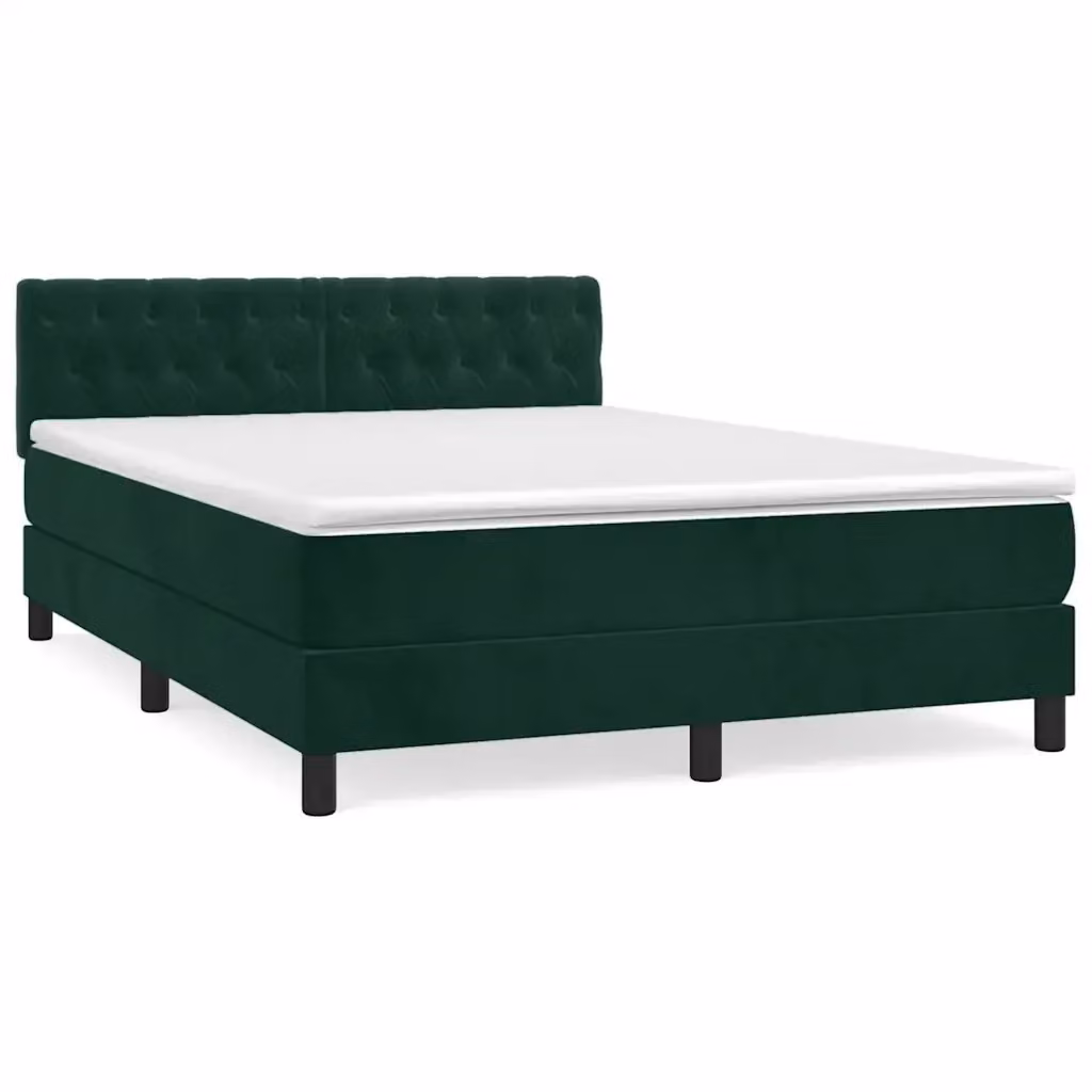 Letto Ibrido vidaXL con Giroletto a Molle e Materasso in Velluto Verde Scuro e Bianco L/P/H: 140 x 200 x 88 cm – 2