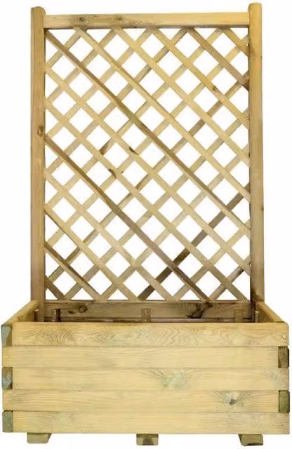 Fioriera con grigliato in legno 2 pezzi totali, dimensioni 80x40x135 cm con supporto rampicanti da esterno - Esterni da Vivere