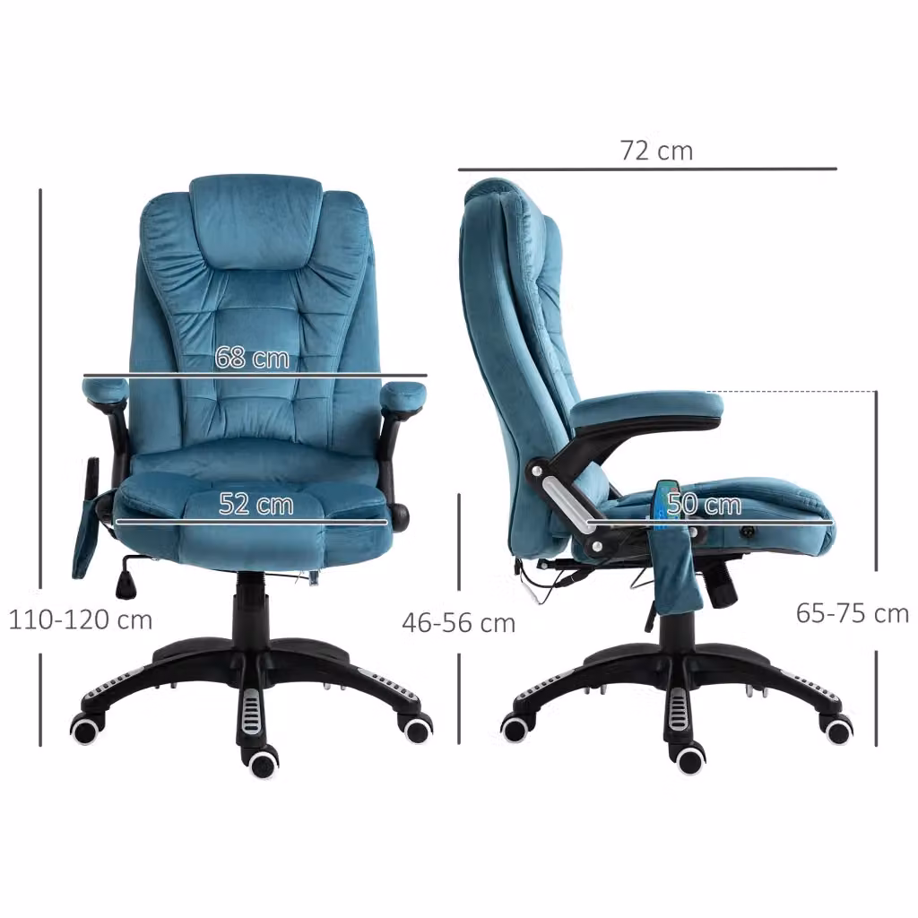 Poltrona da gaming WISHDOR blu con funzione massaggio e riscaldamento, regolabile in altezza, con poggiatesta e rotazione a 360 gradi, L: 120 cm, P: 68 cm, H: 72 cm – 2