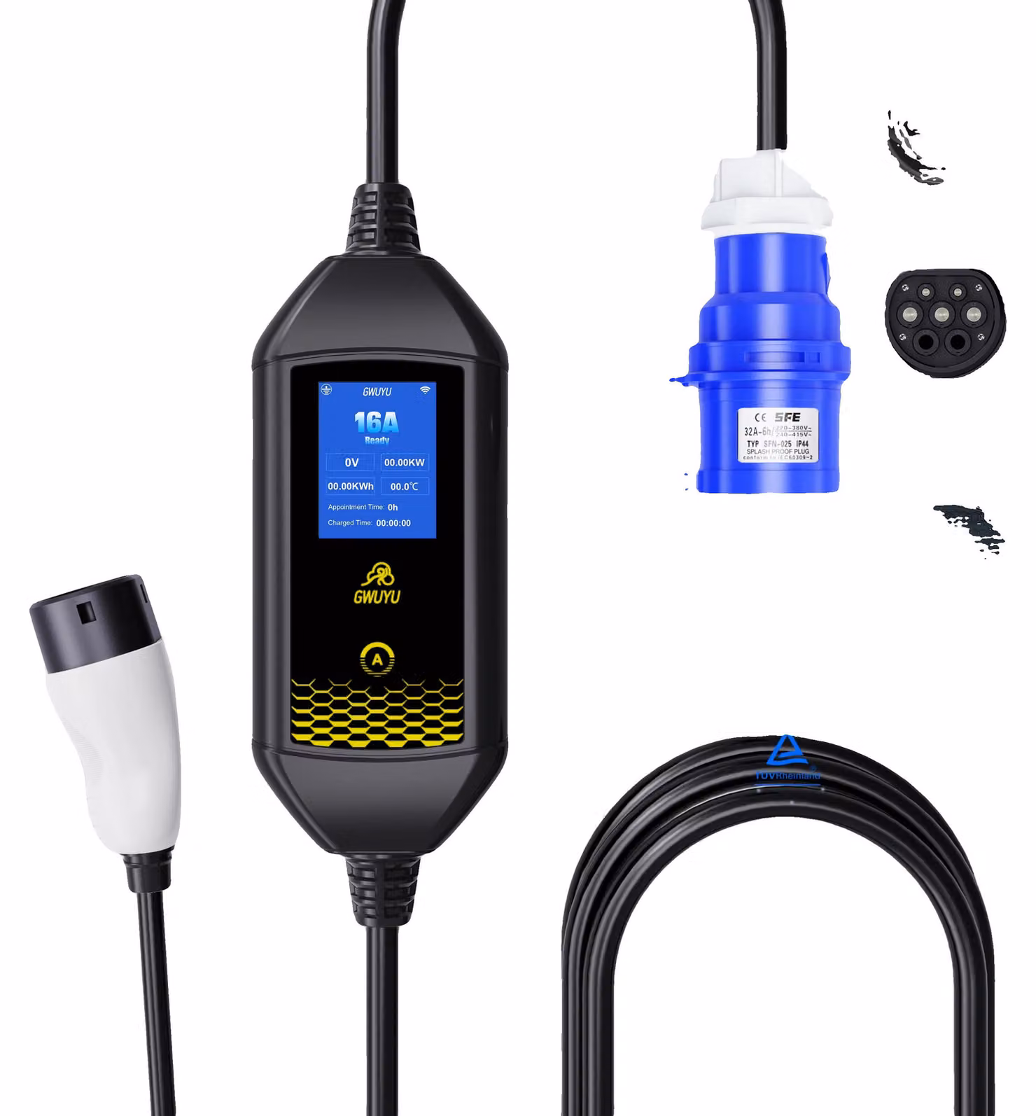 Caricabatterie portatile per veicoli elettrici, con regolazione della corrente, controllo tramite app intelligente, cavo di 4 metri, con spina EU da 220V-240V