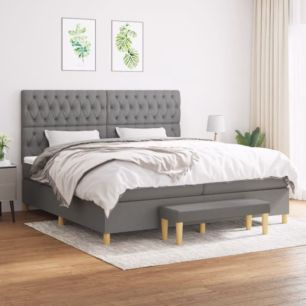 vidaXL Letto Ibrido con Giroletto a Molle e Materasso in Tessuto Grigio e Bianco, L/P/H: 200 x 200 x 28 cm – 1