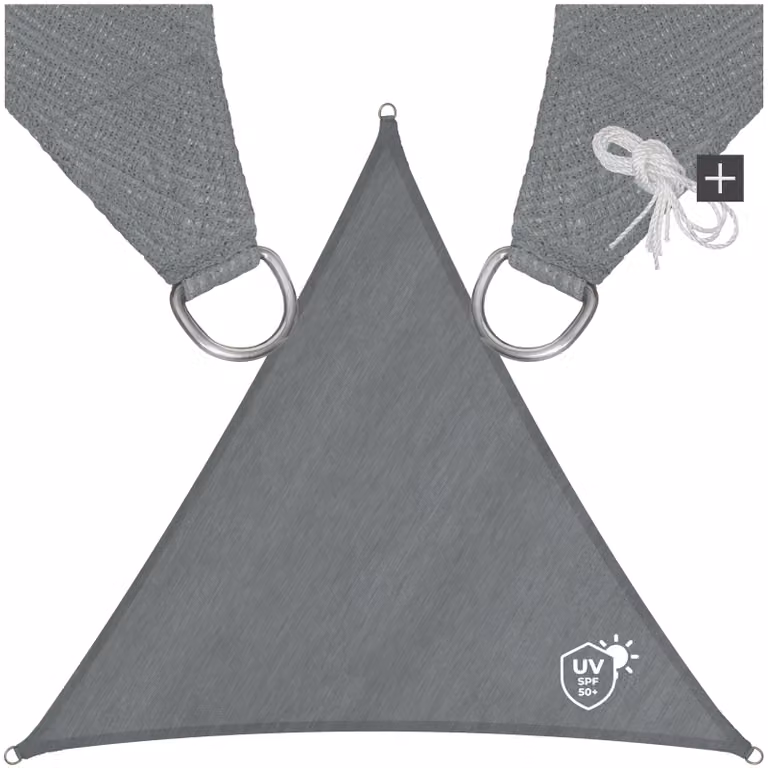Vela ombreggiante triangolare TecTake GmbH in polietilene HDPE grigio con protezione UPF 50+ L/P/H: 3 x 3 x 3 m