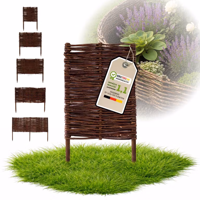 Floranica 1 pezzo Recinzione in vimini 60 cm x 30 cm – Staccionata da giardino intrecciata Palizzata Recinzione naturale Bordo aiuola