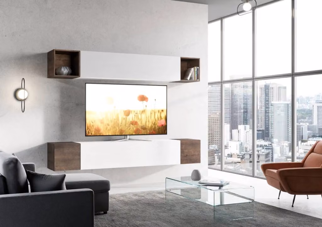 Composizione parete soggiorno moderna Itamoby A38 bianca L: 254 cm, P: 39,2 cm, H: 40 cm – 2