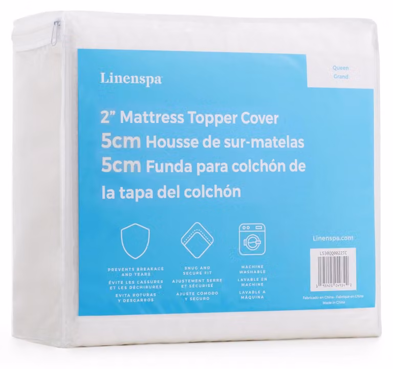 Copertura per topper di materasso, 5,6 cm, bianca, con cerniera, lavabile in lavatrice