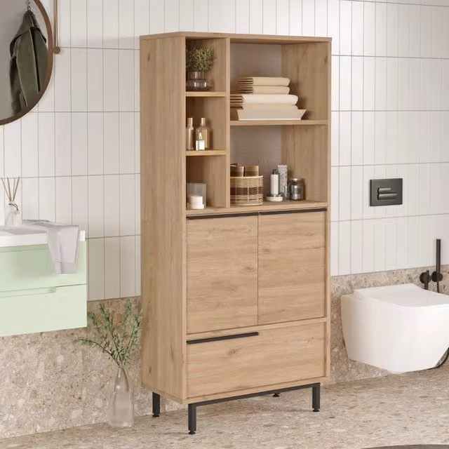 DMORA Fermana Mobile Colonna con 4 Ripiani e Ante, Marrone Rovere, L: 75 cm, P: 36 cm, H: 162 cm