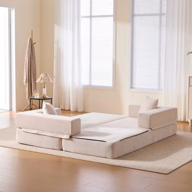 Divano angolare MIVRAY beige con rivestimento in tessuto e imbottitura in schiuma L/P/H: 198 x 159 x 79 cm