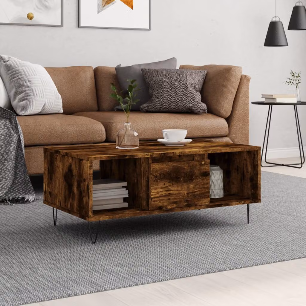vidaXL Tavolino da Salotto Moderno in Rovere Fumo e Legno, L 90 x P 50 x H 36,5 cm
