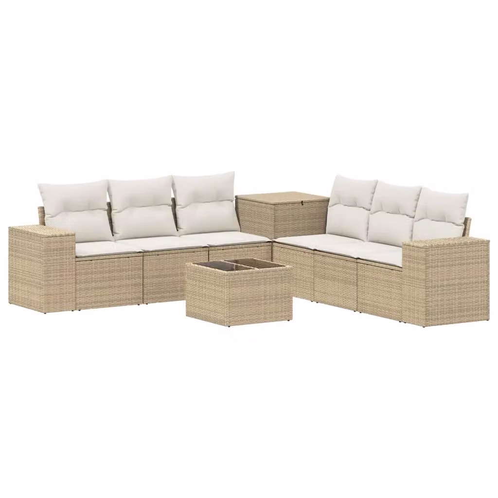 Set di divani da giardino 8 pezzi vidaXL in polyrattan beige e bianco con cuscini e tavolino da caffè – 2