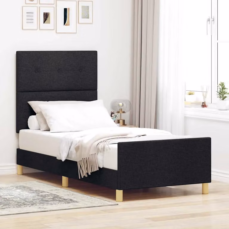 Struttura del letto con testiera vidaXL in tessuto nero, L 80 x P 200 cm