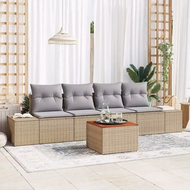 Set Divano da Giardino 5 pz Beige e Grigio Chiaro polyrattan 3356558