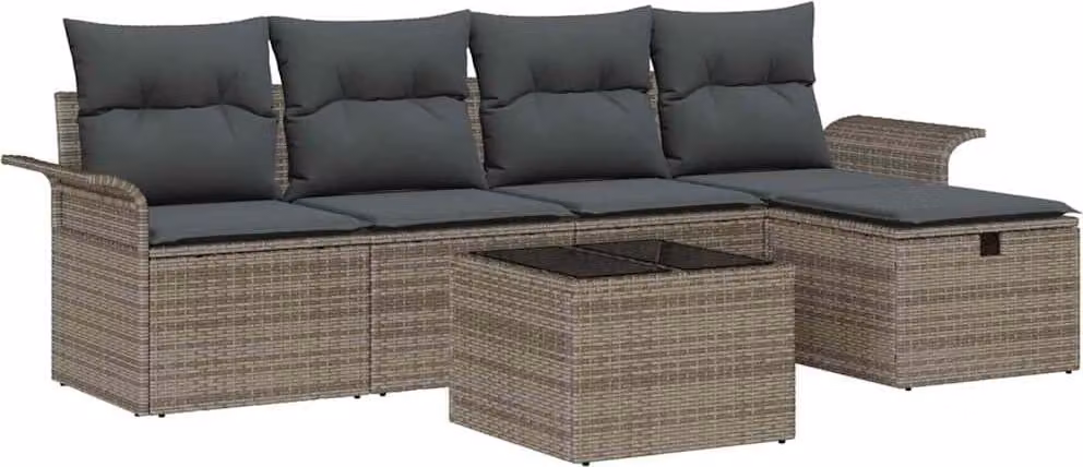 Set Divano da Giardino con cuscino 6 pcs Grigio Poly Rattan