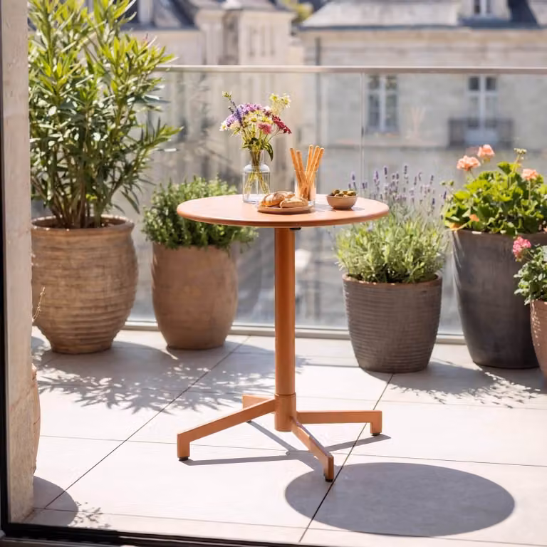 Tavolo da giardino bistrot rotondo con piano pieghevole caramello - Oviala Palavas