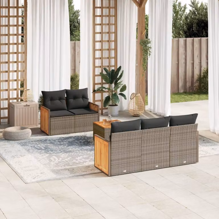 Set Divano da Giardino vidaXL 6 pz in Polyrattan Grigio con Cuscini e Tavolino da Caffè