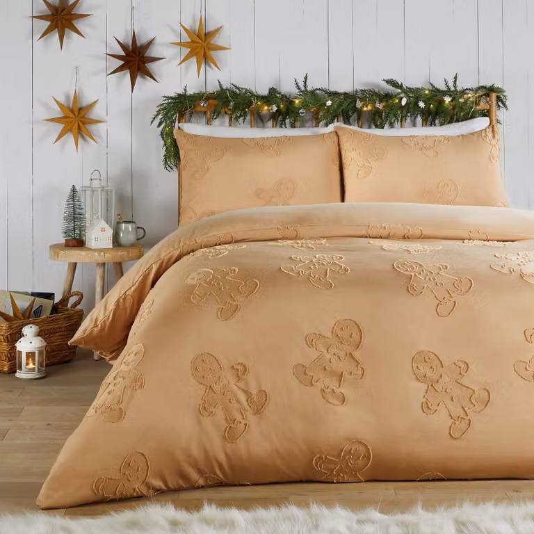 Omgoods - Set di lenzuola e copripiumino a tema "Gingerbread" - Estremamente morbido e confortevole