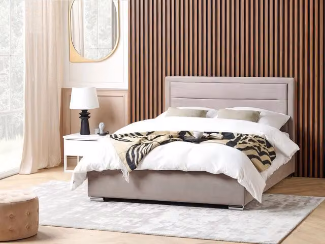 Letto matrimoniale Beliani in velluto beige con contenitore e design moderno L/P/H: 160 x 200 x 111 cm – 1