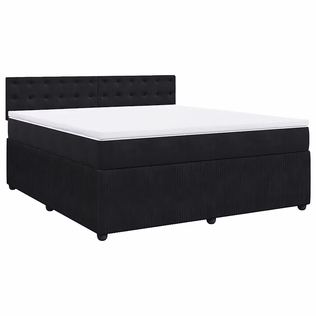 Letto Ibrido vidaXL con Giroletto a Molle e Materasso in Velluto Nero e Bianco L/P: 180 x 200 cm – 2