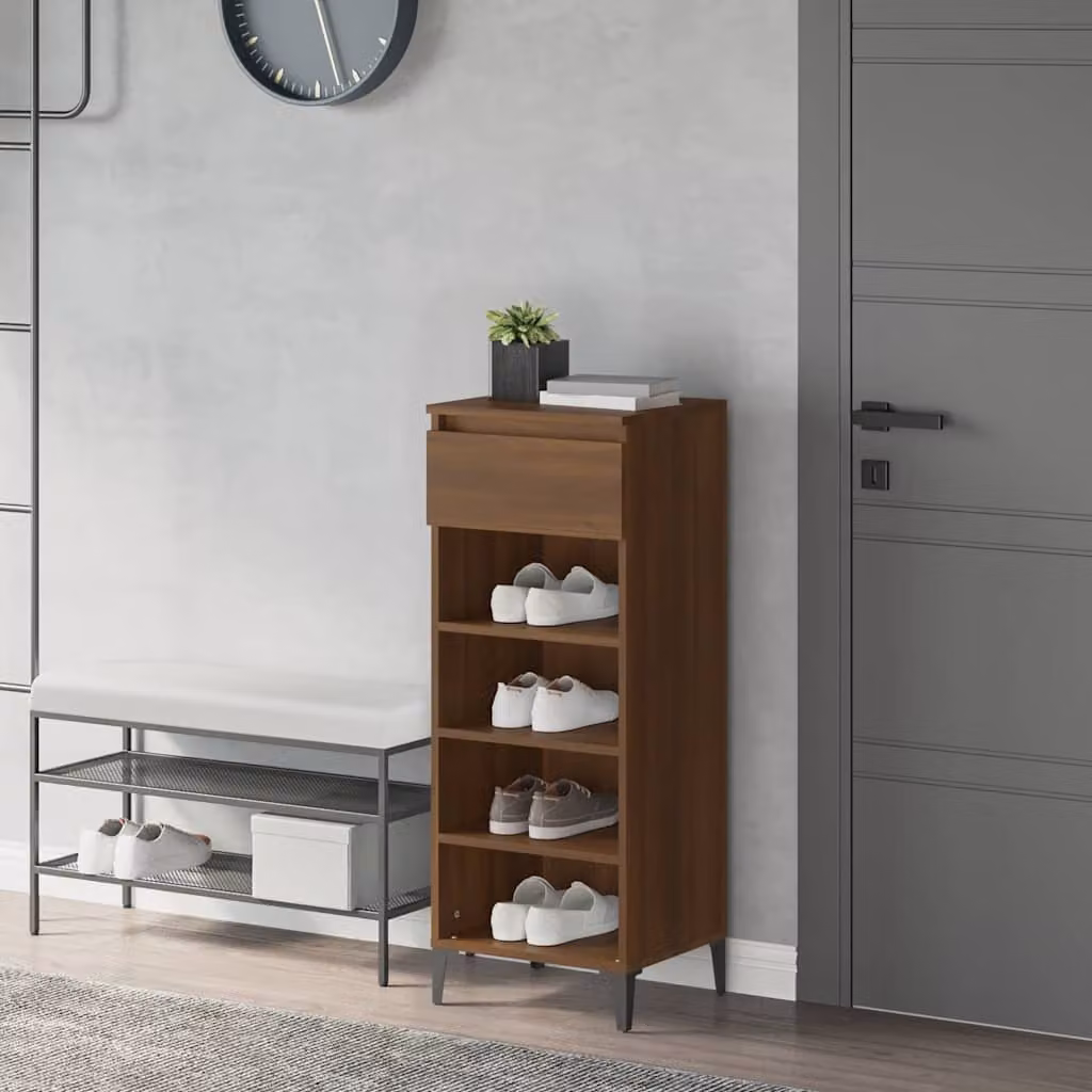 Scarpiera da parete industrial vidaXL in legno e metallo, colore rovere marrone, L 40 cm x P 36 cm x H 105 cm