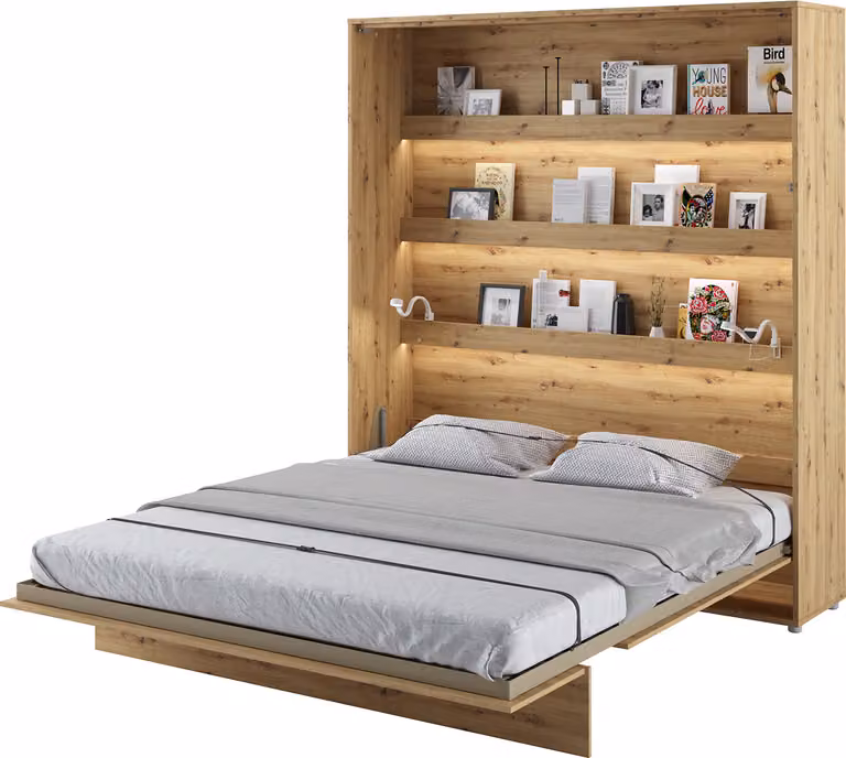 MEBLINI Armadio Letto Concept - Letto a muro con rete a doghe - Letto pieghevole con armadio - Letto a muro pieghevole - Letto Murphy - Letto armadio - BC-13 - 180x200cm Verticale - Rovere Artigianale