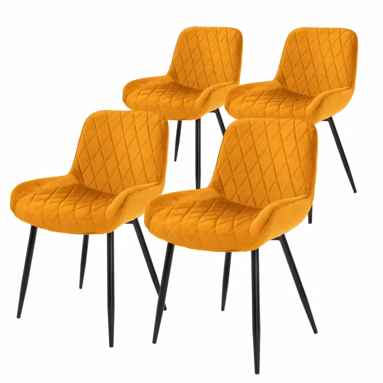 ML-Design set di 4 sedie da pranzo con schienale e braccioli, giallo senape, seduta in velluto, sedia imbottita con gambe in metallo