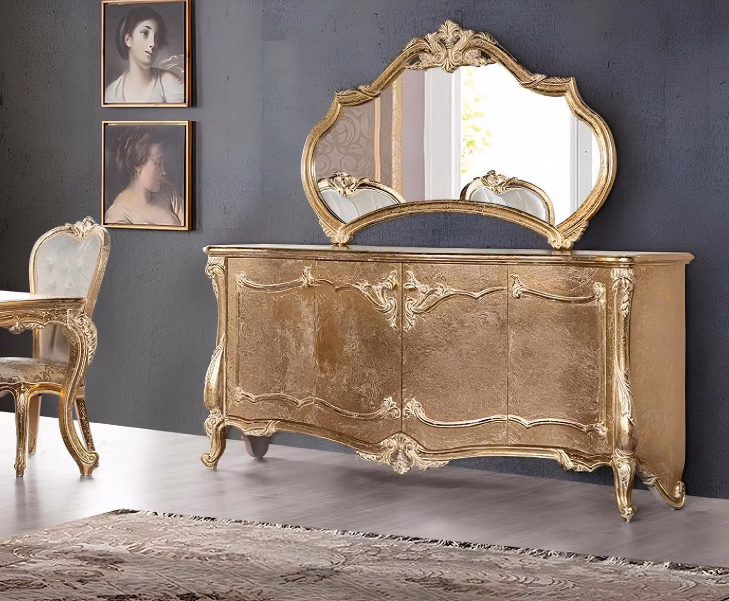 Set Kommode Mit Spiegel Garnitur Kommoden Holz Gruppe Sideboard Möbel Barock