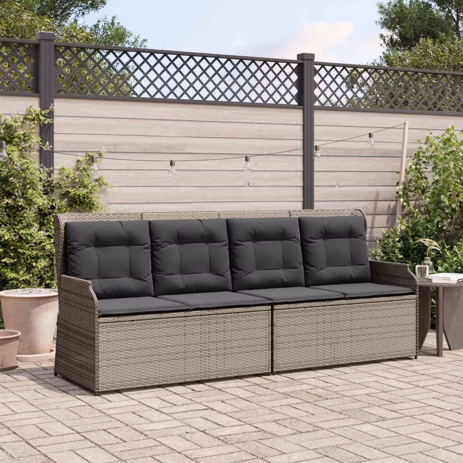 Maison Exclusive - Panchina da giardino per 2 persone, colore grigio, realizzata in rattan sintetico