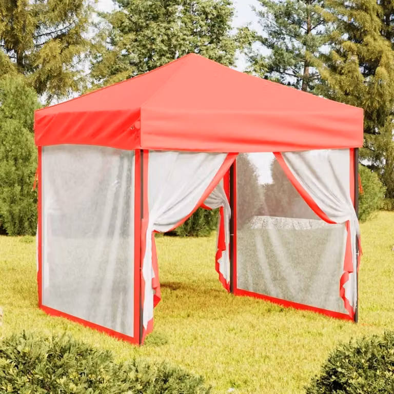 The Living Store Tenda per feste pieghevole con pareti laterali rosse 2x2 m