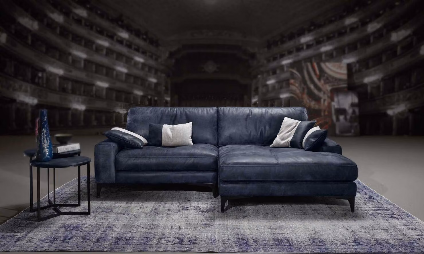Ecksofa Sofa Wohnzimmer Sofas Leder Luxus Eck L-Form Stil Modern Möbel Blau