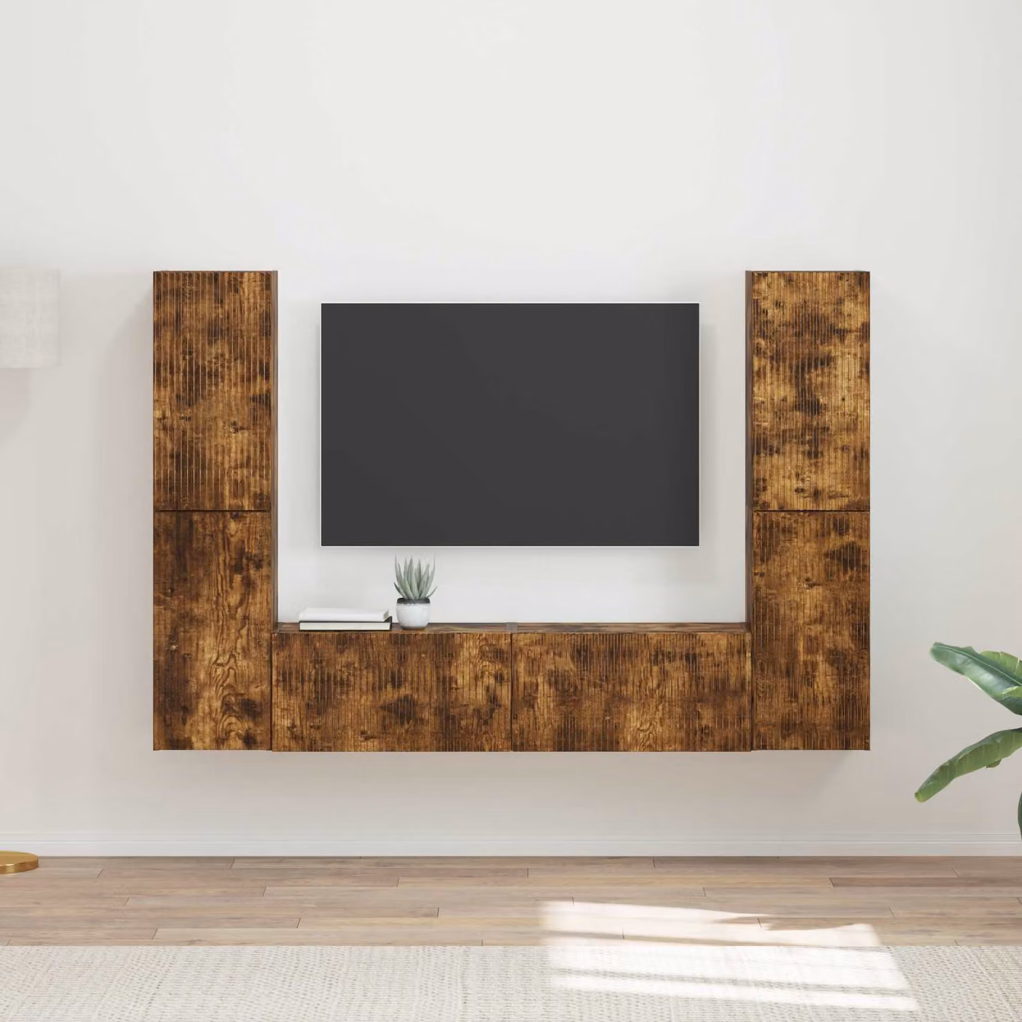 Set mobile TV moderno vidaXL in 6 pezzi Rovere Fumo marrone in legno MDF per soggiorno L/P/H: 180 x 40 x 50 cm – 1