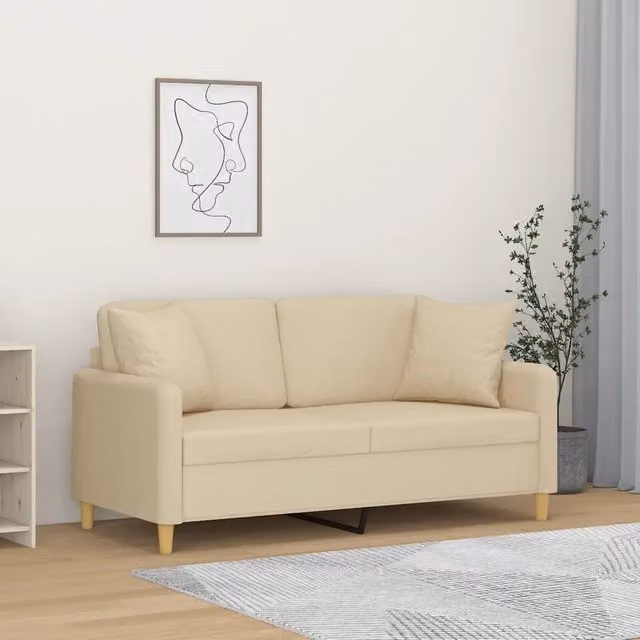 Divano a 2 posti moderno vidaXL in tessuto beige con cuscini e struttura in metallo