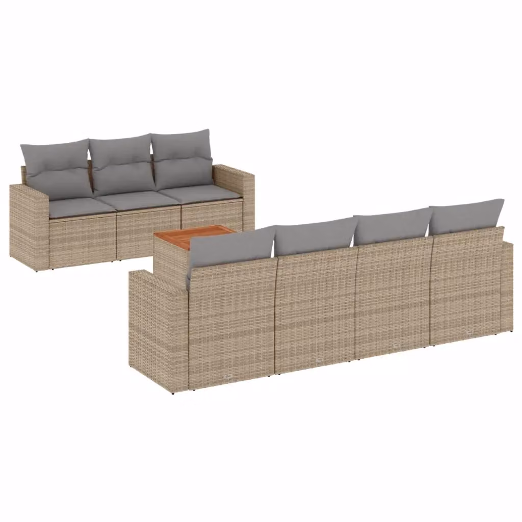 vidaXL Set Divano da Giardino 8 pz a L con Cuscini Beige e Tavolino in Polyrattan e Legno di Acacia – 2