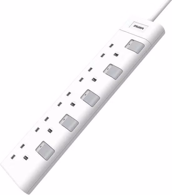 Set di prese universali a 5 poli, bianco, 2 metri, con interruttore individuale
